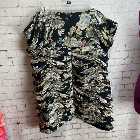 Lavish Alice size 22 Black Pleated Bardot Rose Mini Dress - Picture 2 of 7